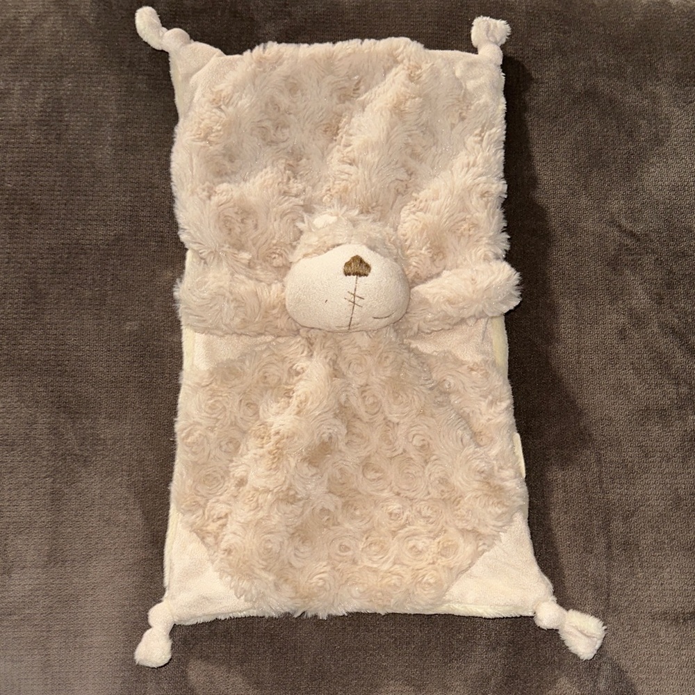 Plush Beige Baby lovey toy/blankie with Bear Design